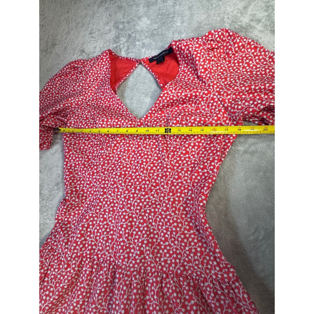 French Connection Red Floral Puff Sleeve Tiered Mini Dress Size 8 - Picture 6 of 9